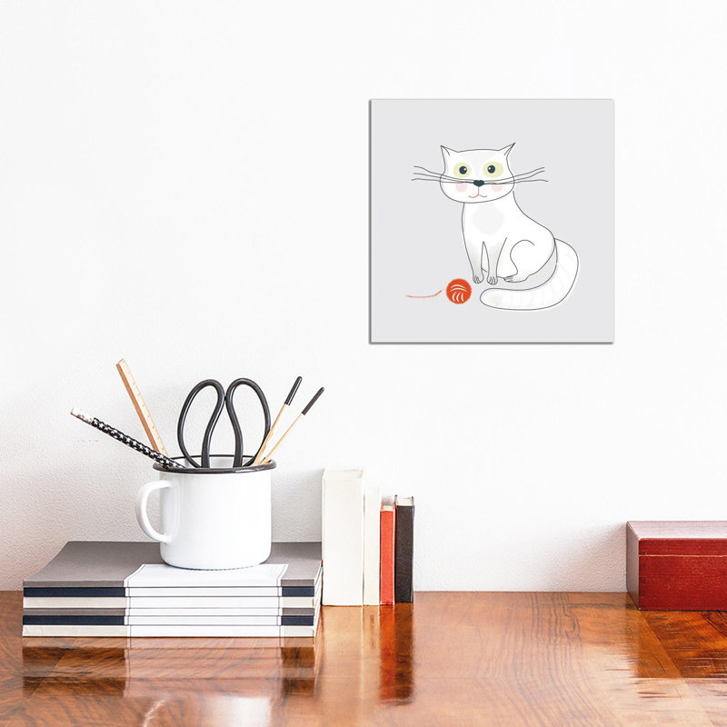 White Cat by Show Me Mars - Gallery-Wrapped Canvas Giclée on Canvas, 30.48 cm H x 30.48 cm W, Canvas