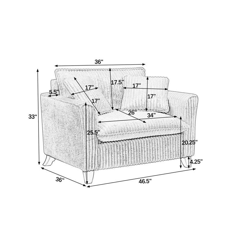 46" W Corduroy Armchair, Beige