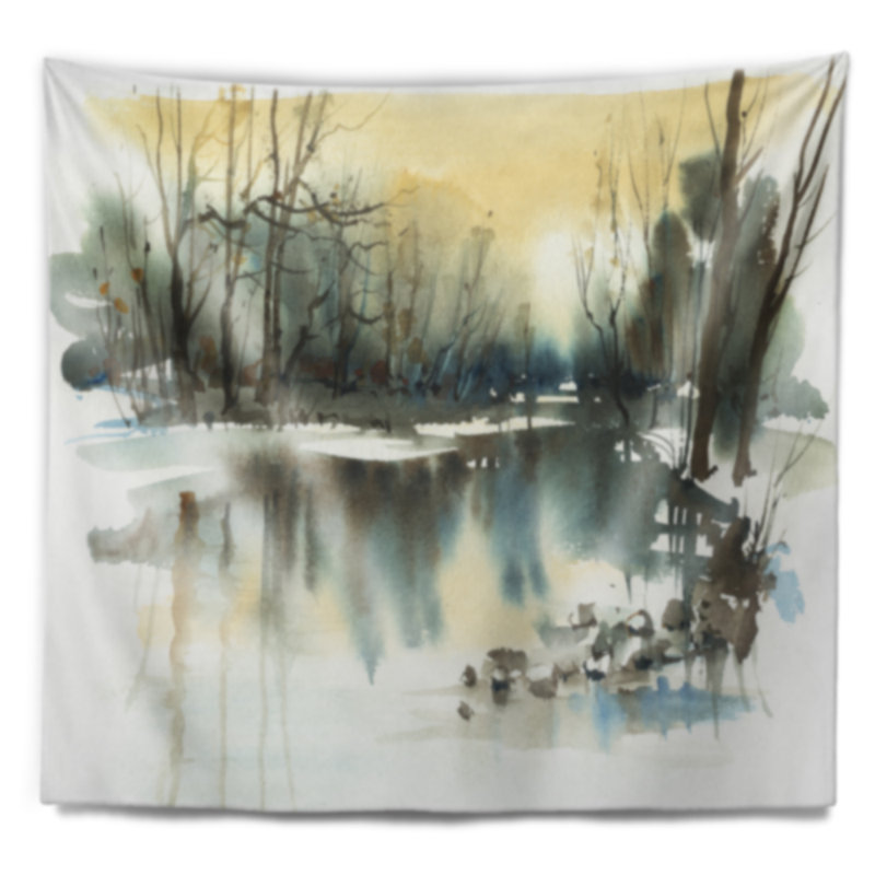 Rivière en tapisserie d'hiver Landscape, H 32 po x l 39 po