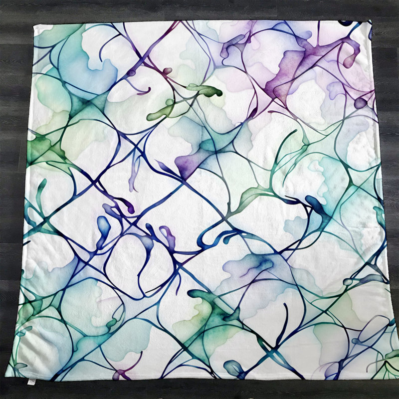 Throw Blanket, 68" W x 80" L, Marble/Abstract, Green/Blue/Purple/White