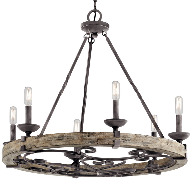 Lustre en roue de chariot à 6 lumières de style bougie Taulbee