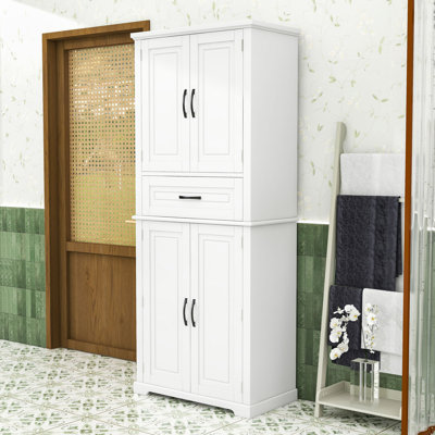 Grande armoire de rangement autoportante pour salle de bain avec tablette réglable, tiroir et conception anti-basculement