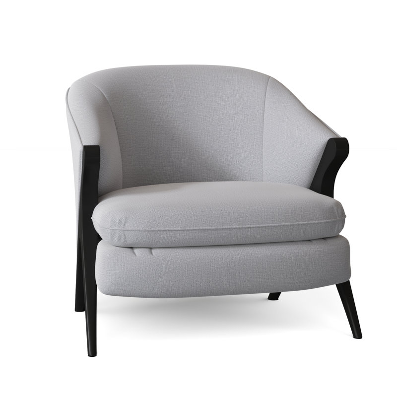 Tatiana Upholstered Barrel Chair, Dove Grey Performance, Dark Walnut