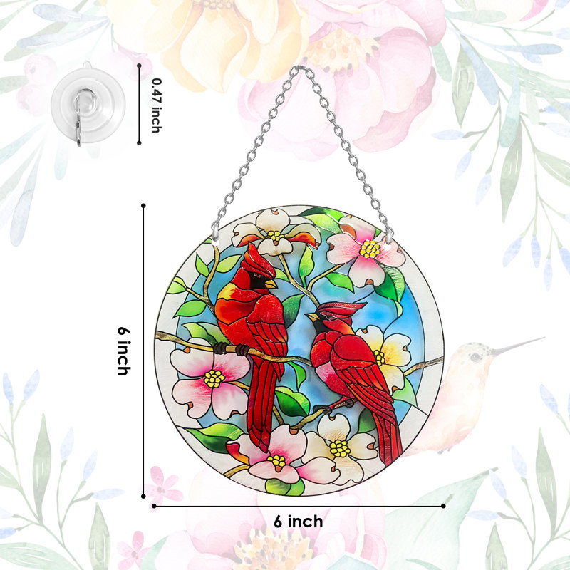  Cardinal Stained Glass Window Hanging 8.6inch
