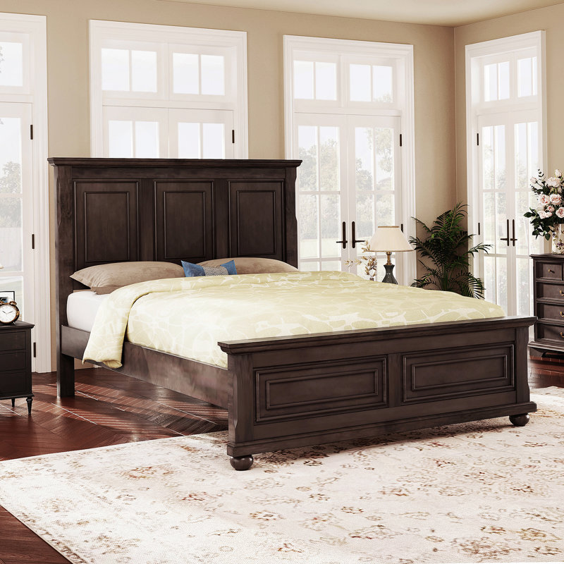 Traditional Style Wooden Bed Frame, Brown, Queen
