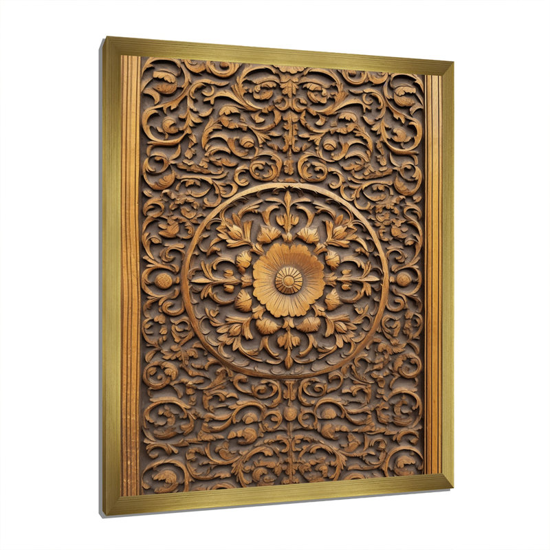 Vieille porte en bois sculpté douzième sur toile, H 32 po x l 16 po x P 1 po, Cadre doré simple