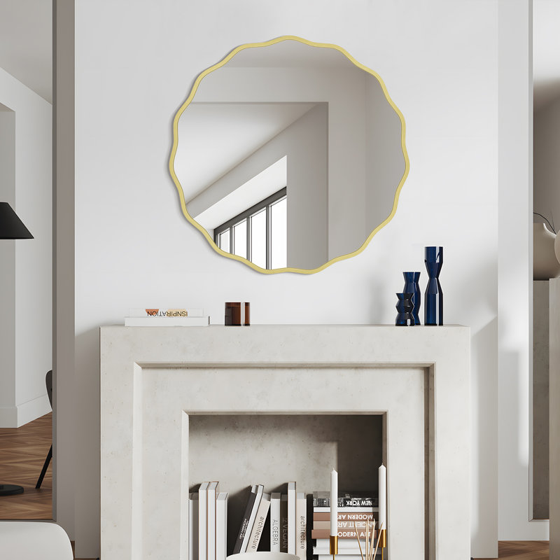 Miroir rond en aluminium, 32 po x 32 po, Or