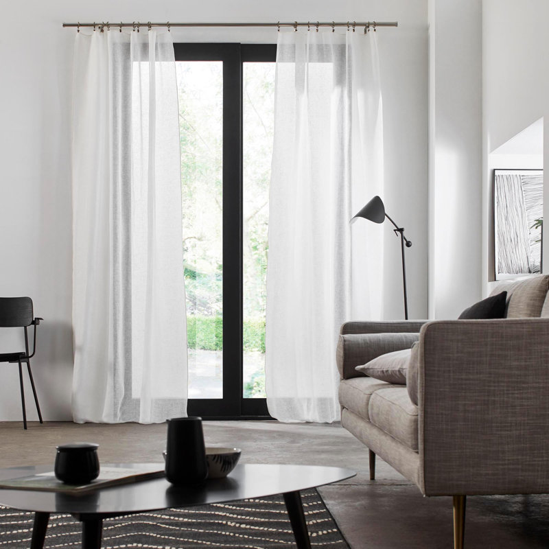 Heaton Linen Sheer Single Curtain Panel, 140 W x 350 D cm, White/White