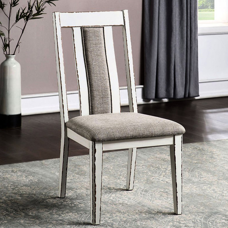 2 Upholstered Side Chairs, Two-tone White & Grey, Padded Fabric Seat, 37.85lb, Dining Room Decorative Piece 2pcs Grey Two-tone, Comfortable 18.88" Seat Ht, Beauty