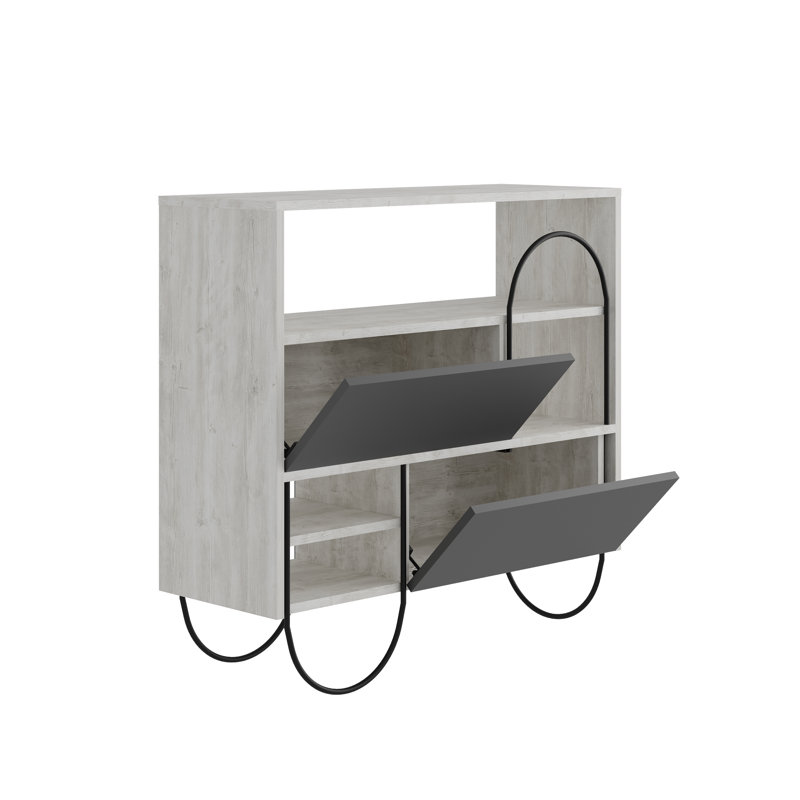 Norfolk 12 Pair Shoe Storage Cabinet, Ancient White/Anthracite