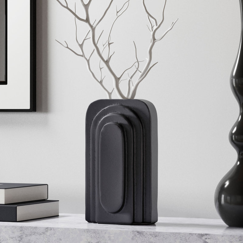 Calyx Handmade Aluminum Table Vase, Black