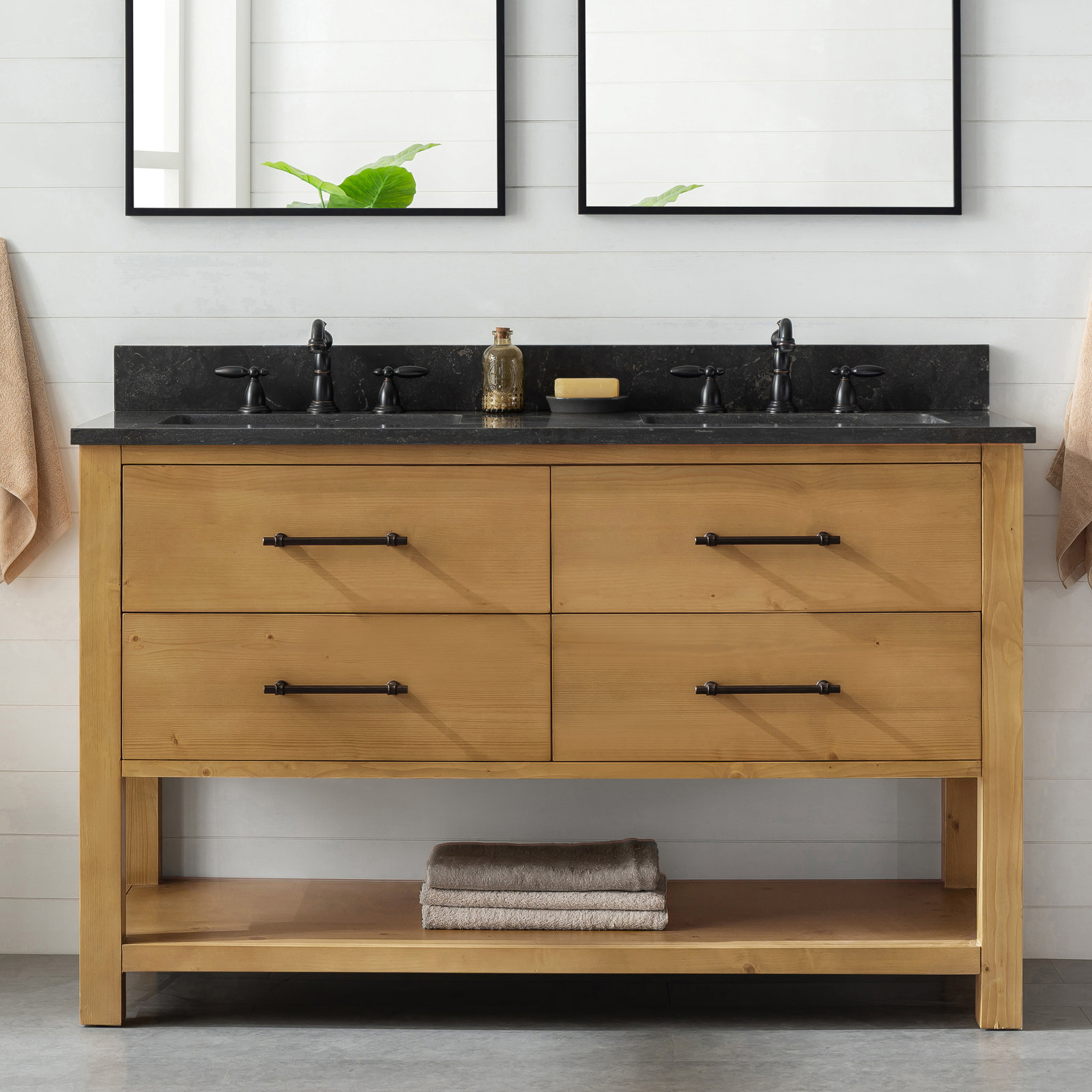 Keri 54'' Double Bathroom Vanity, Tan/Antique Black