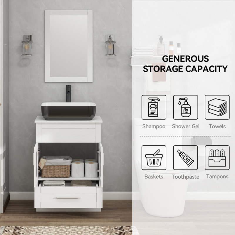 Andrais 24 " W Freestanding Standard Free Standing Single Double Single Vanity Bathroom Vanity With Top with Mirror, White