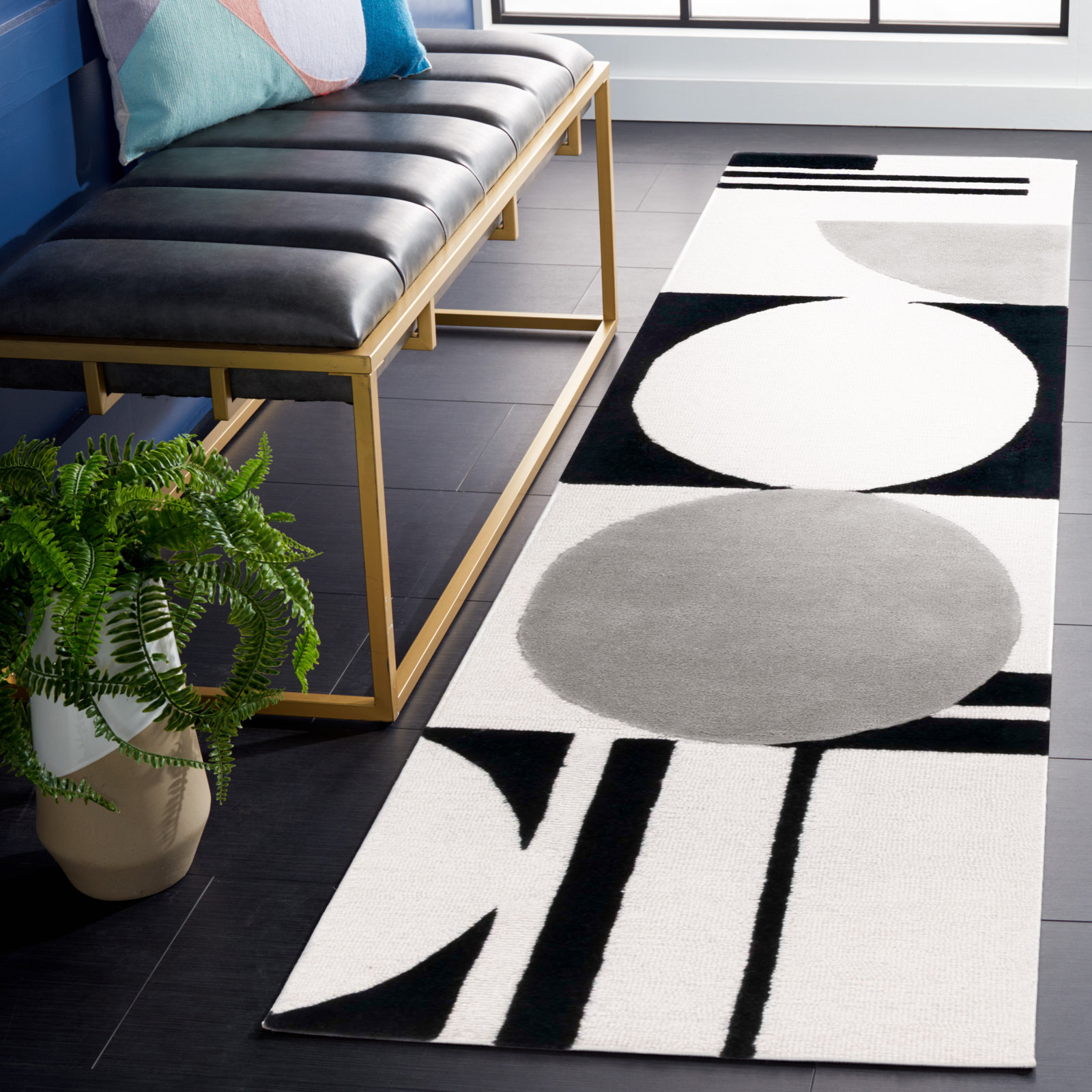 Felipe Gray Black White Hand-Woven Geometric Rug, Runner 2'3" x 8'