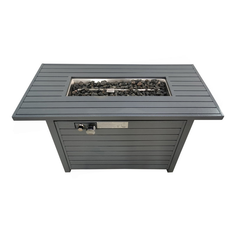Living Source International 25'' H X 42'' W Steel Outdoor Fire Pit Table With Lid (Gray)
