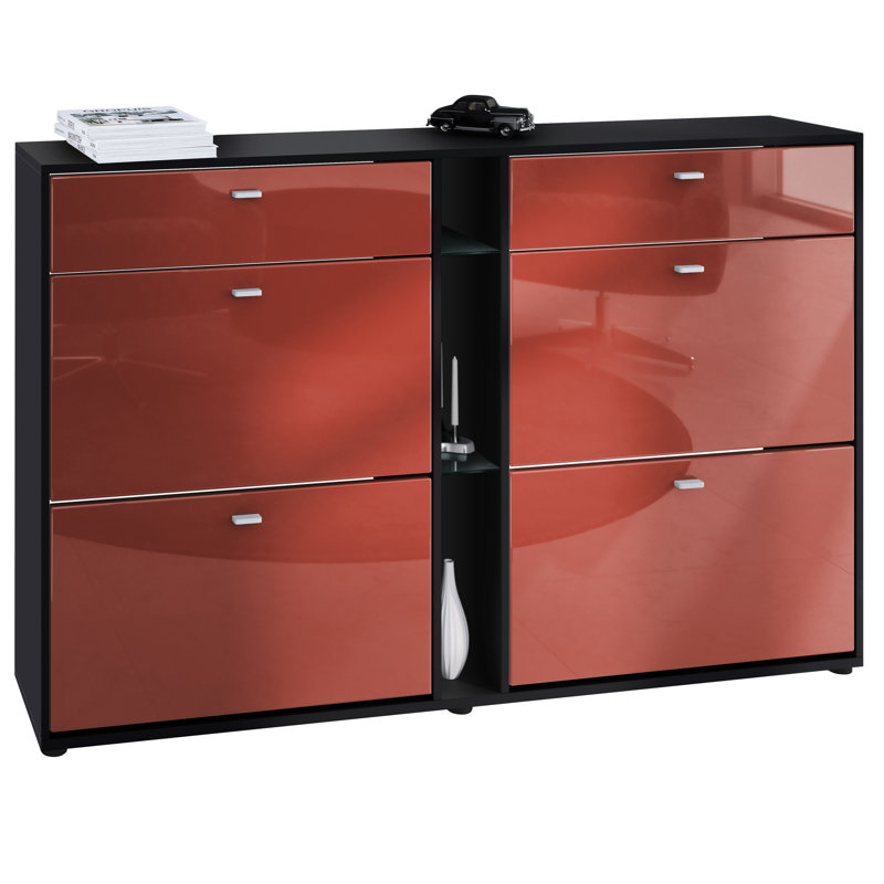 Agisilaos 32 Pair Flip Down Shoe Storage, Black Matt/Bordeaux High Gloss