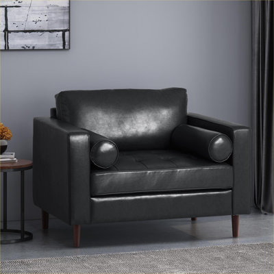Sièges d'appoint de salon | Fauteuil club traditionnel à simple siège en similicuir noir de jais