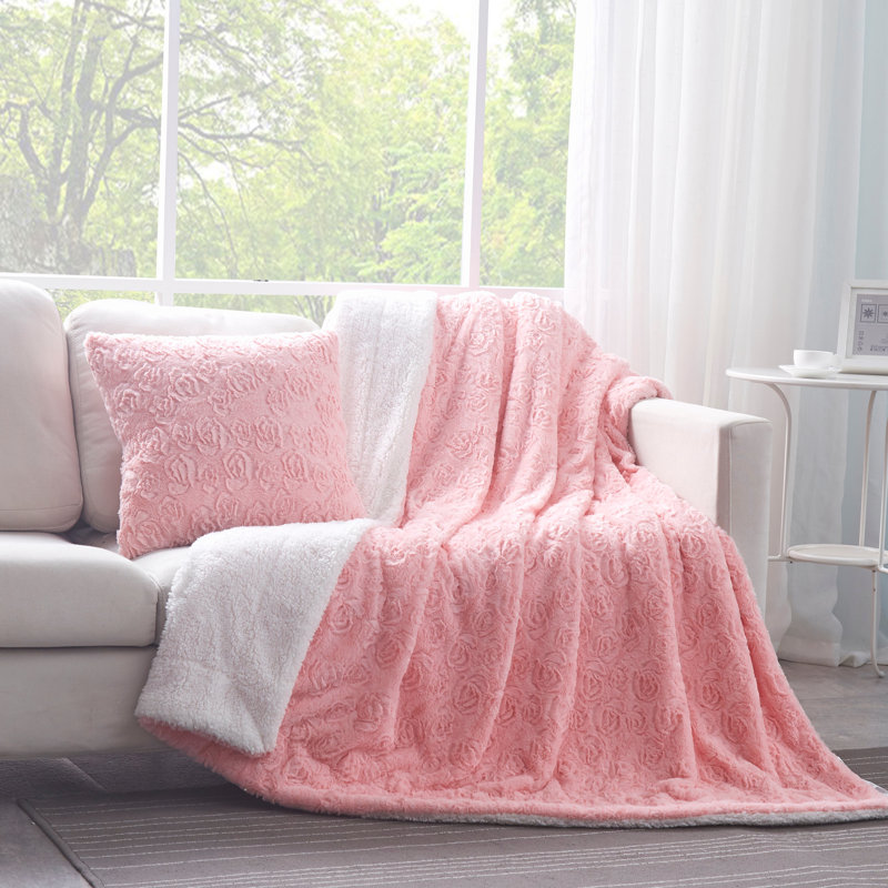 Floral Faux Fur Reversible Pillow Cover, 18" x 18"