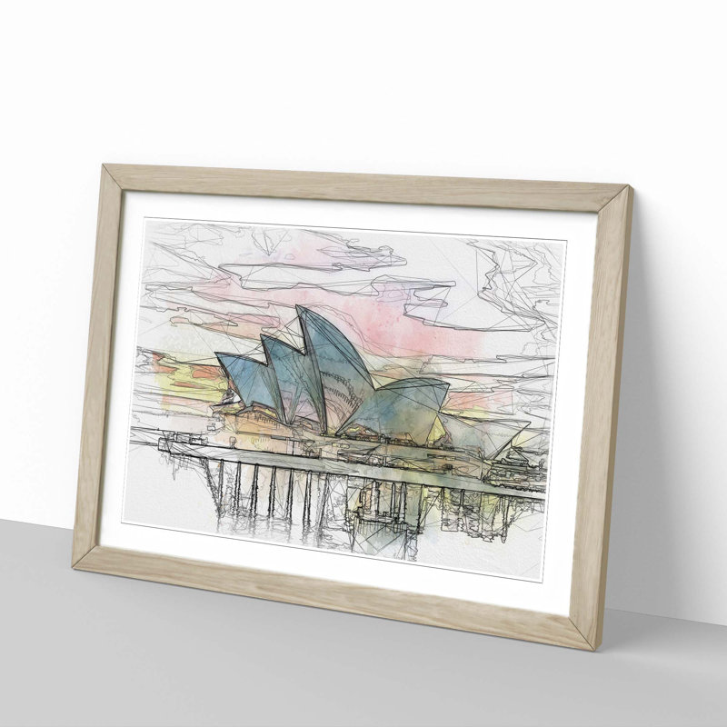 Sydney Opera House at Sunset in Abstract - Picture Frame Graphic Art Print, 48cm H x 65cm W x 2cm D, Oak Framed