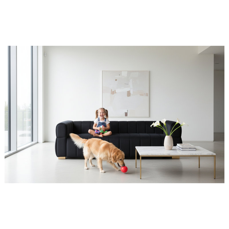 Canapé 3 places en velours noir avec dossier bas capitonné et style Art déco