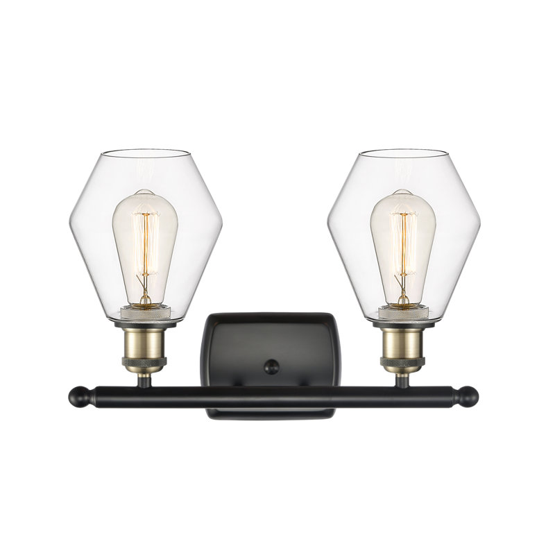 2 - Light Dimmable Vanity Light, Clear, Black/Antique Brass