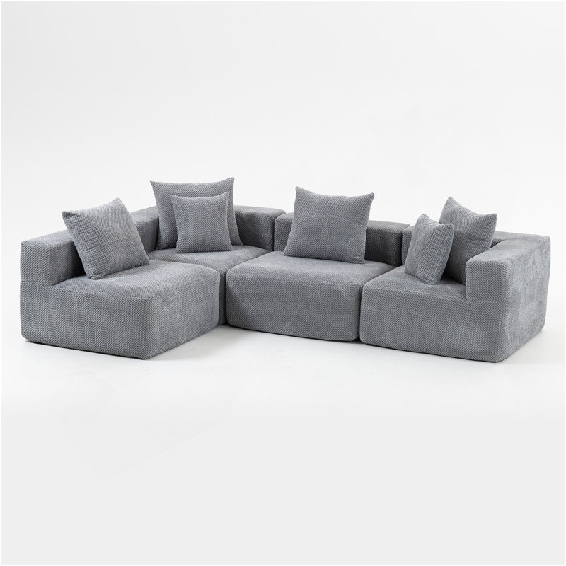 Canapé modulaire en L modulaire, canapé à assise profonde en mousse et chenille texturée moelleuse, comprend 5 coussins assortis, livraison compressée, l 111 po x P 74 po x H 23,6 po - gris