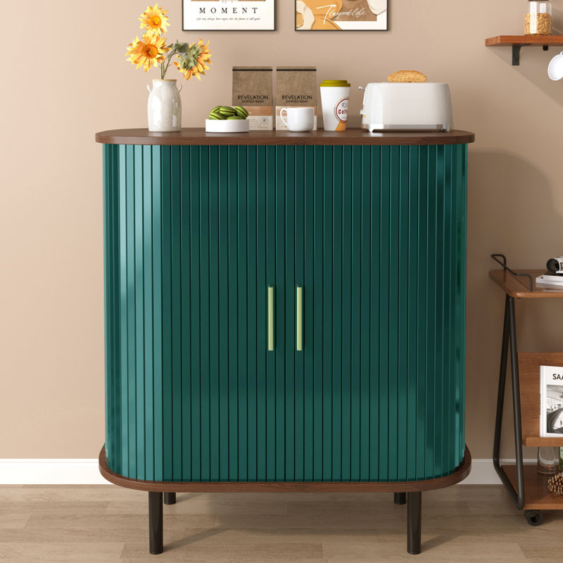 28"W Home Bar Cabinet With Wine Rack, Green