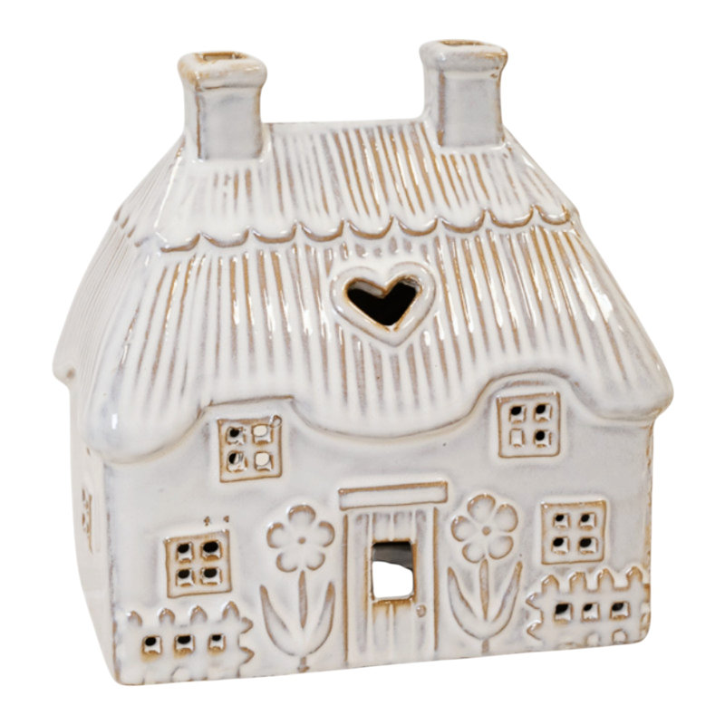 Natural Ceramic Thatch Roof House for Tealight 16cm x 10cm 16cm