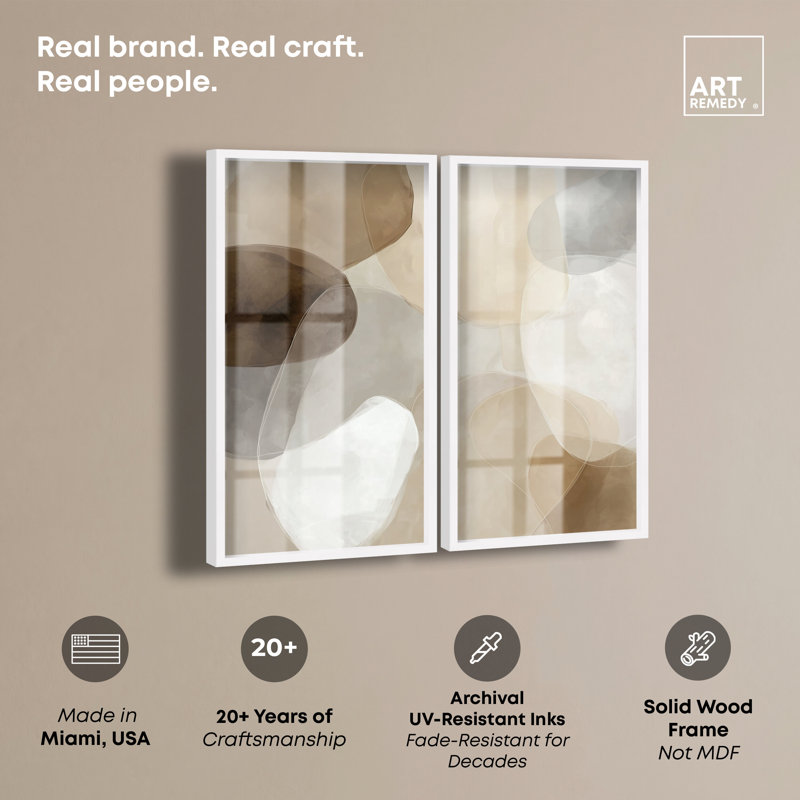 Ensemble d'art mural pour salon « Soft Overlap I Shadowbox Print » par Art Remedy, cadre blanc, 24 x 48, Cadre blanc
