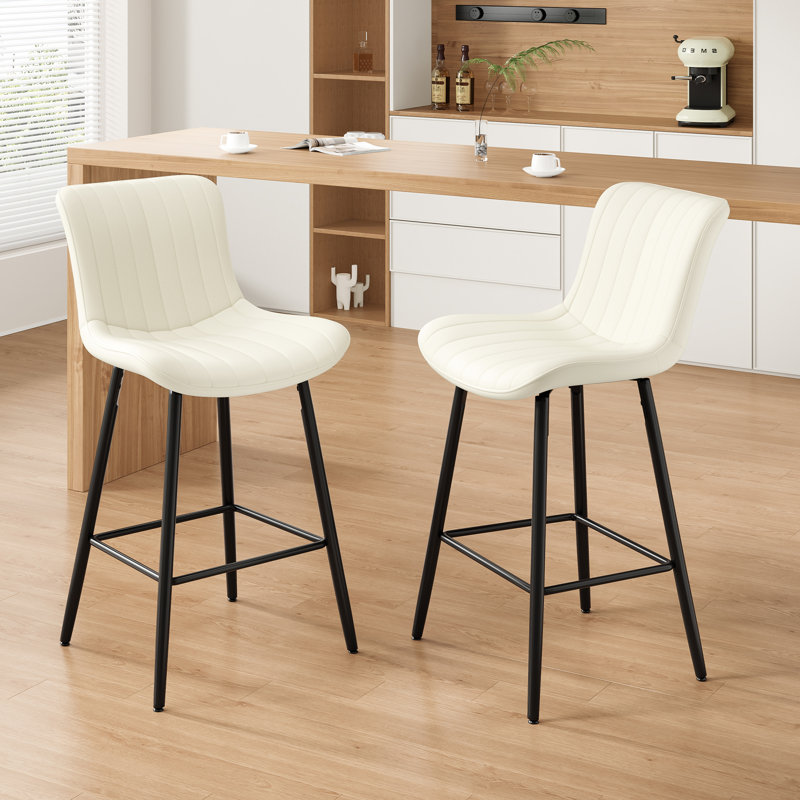 Upholstered 27" Counter Stool With Metal Frame, Beige