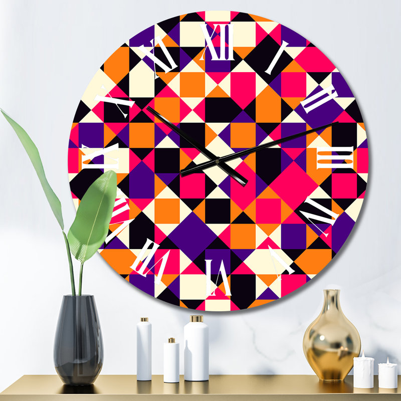 Noir et rouge et motif géométrique mauve - horloge murale à motifs, Petit