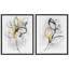 Art mural sur toile botanique 16 x 20 avec des lignes noires avec des accents peints à la main gris et feuille d'or - ensemble de 2 - art mural moderne-620038324