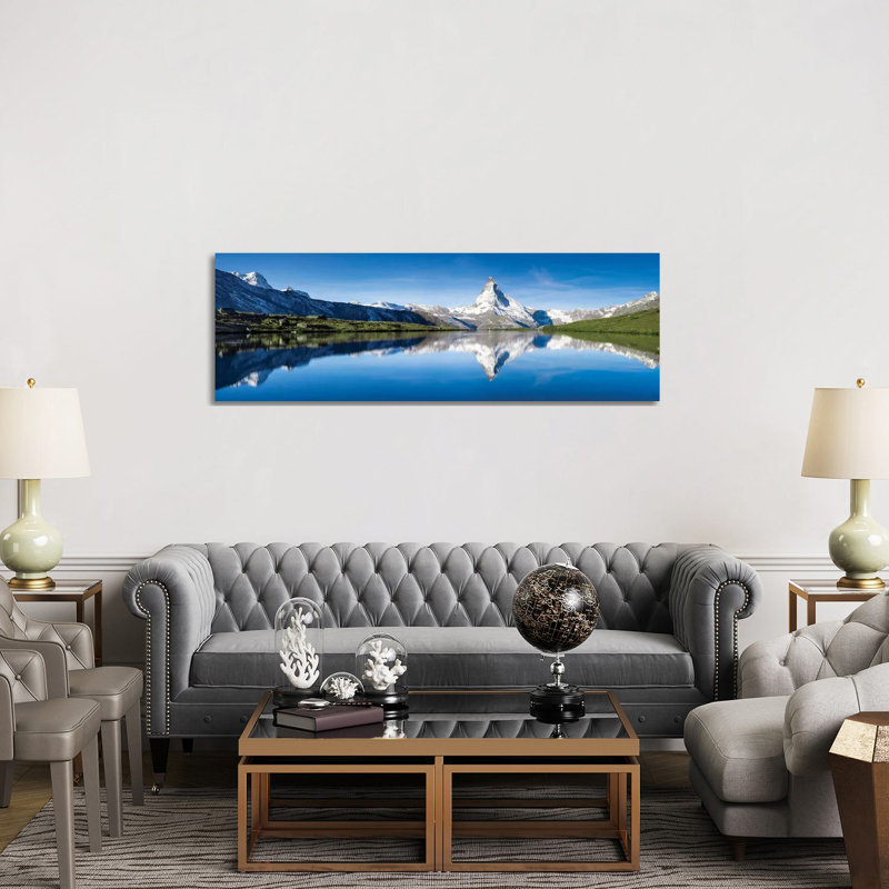 Panoramic View of Stellisee and Matterhorn in Summer 1 Piece Wrapped Canvas Panoramic Wall Art