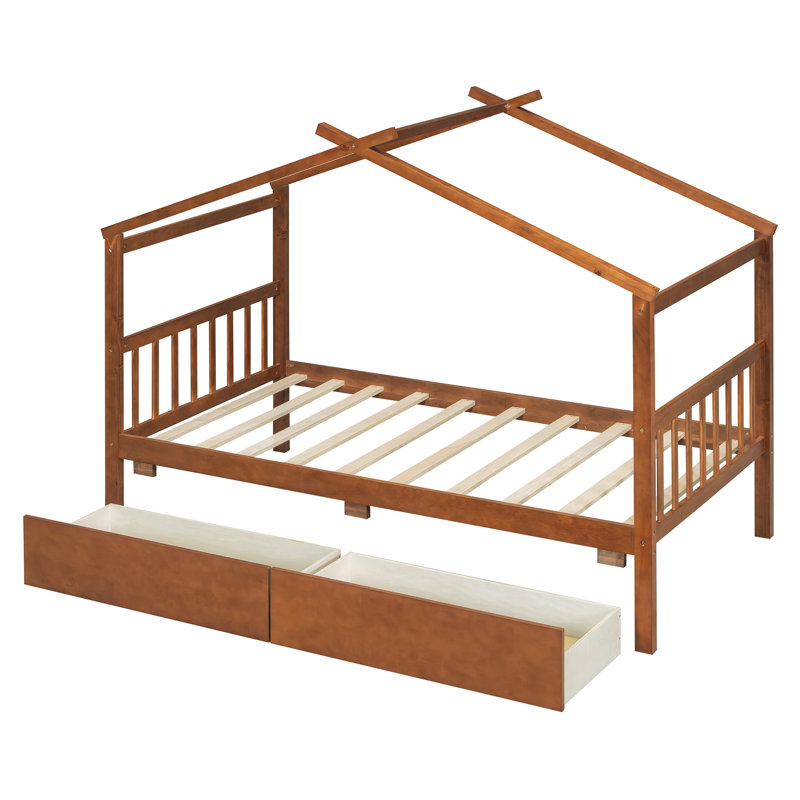 Lit pour enfant avec tiroirs et structure en pin massif Hunter House, Lit simple, Brun