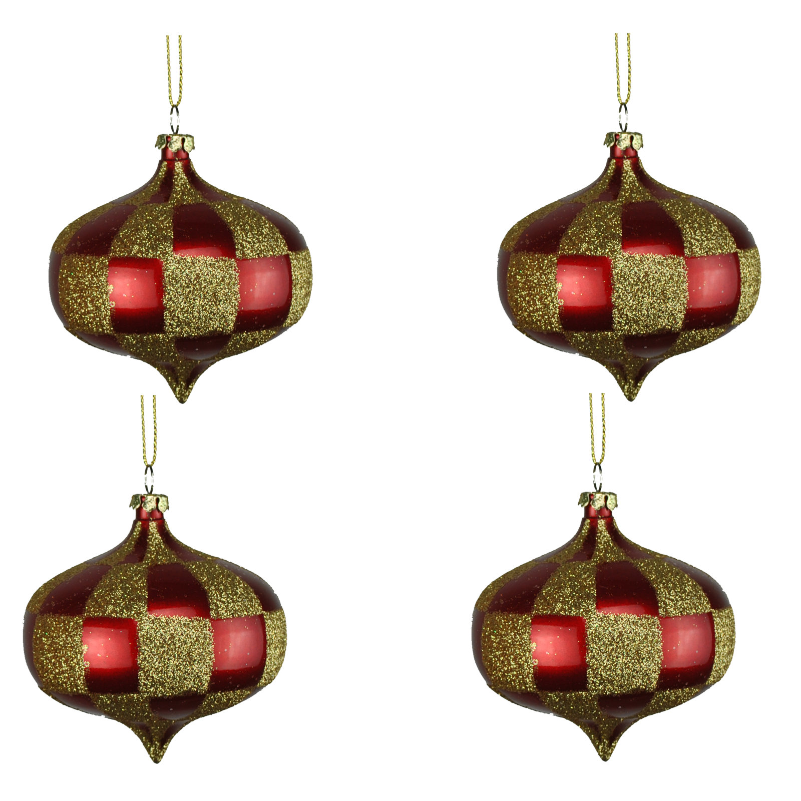 4'' Checkered Shatterproof Onion Ornament, Red/Gold