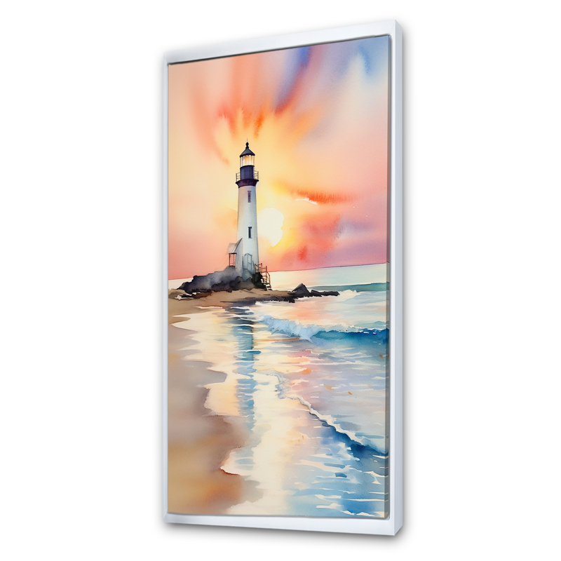 Coucher de soleil sur la plage 2 - Art mural plage, Cadre flottant blanc, H 60 po x l 28 po x P 1,5 po