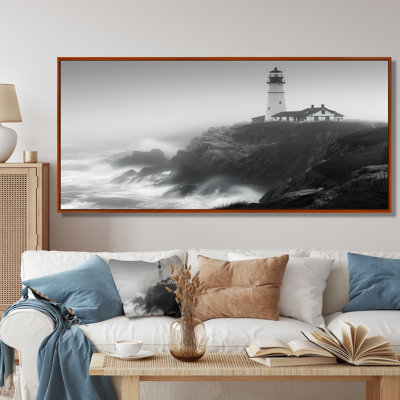 Phare monochrome brouillard d'hiver Cliff II - phares, art mural