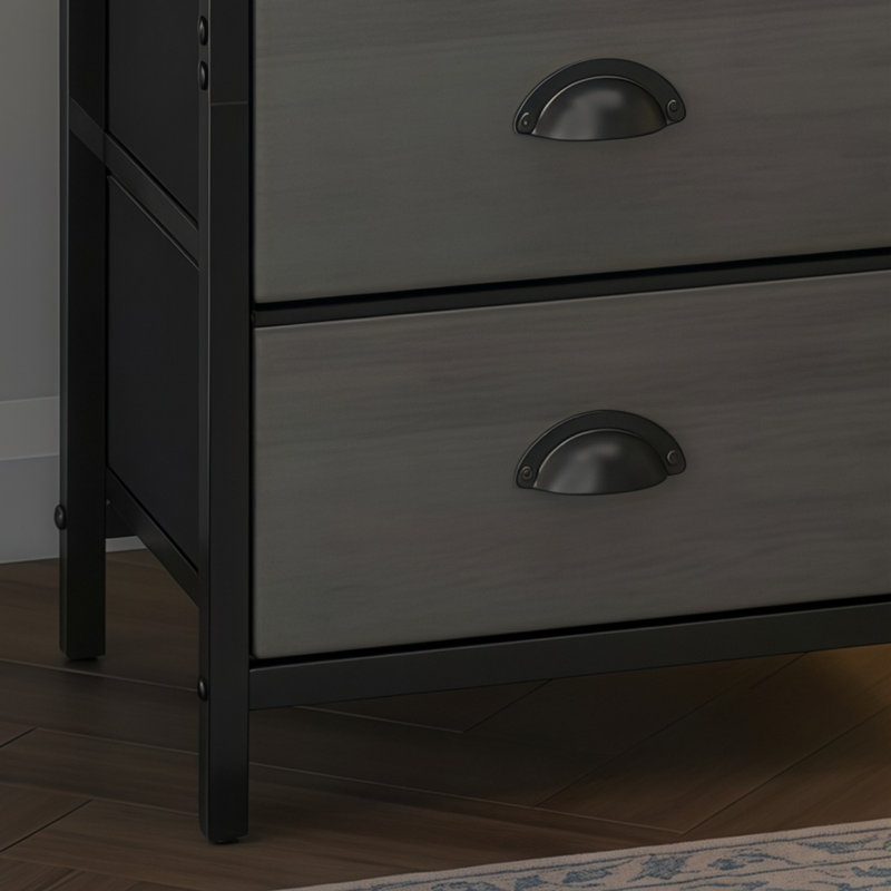 Ensemble de table de chevet double gris, avec station de charge + lumière DEL + 2 tiroirs en tissu + rangement à 3 couches, adapté à la chambre à coucher.