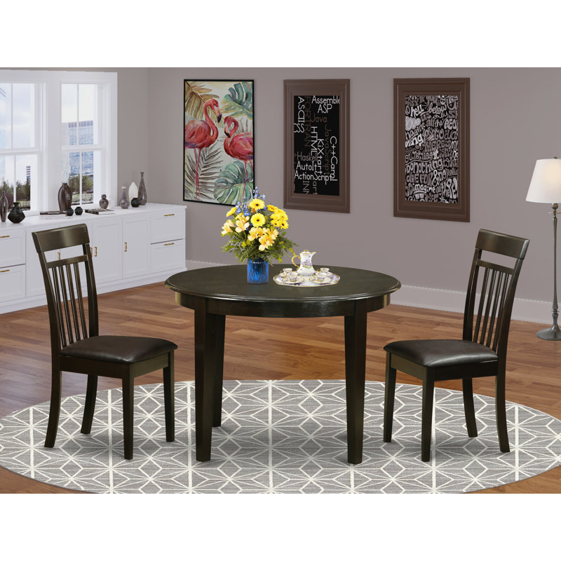 3 Piece Modern Dining Table Set Contains a Round Kitchen Table and 2 Faux Leather Upholstered Dining Chairs, 42x42 Inch, Cappuccino