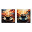 Ensemble de 2 carrés jaunes fumant une tasse de café jaune-1295986084