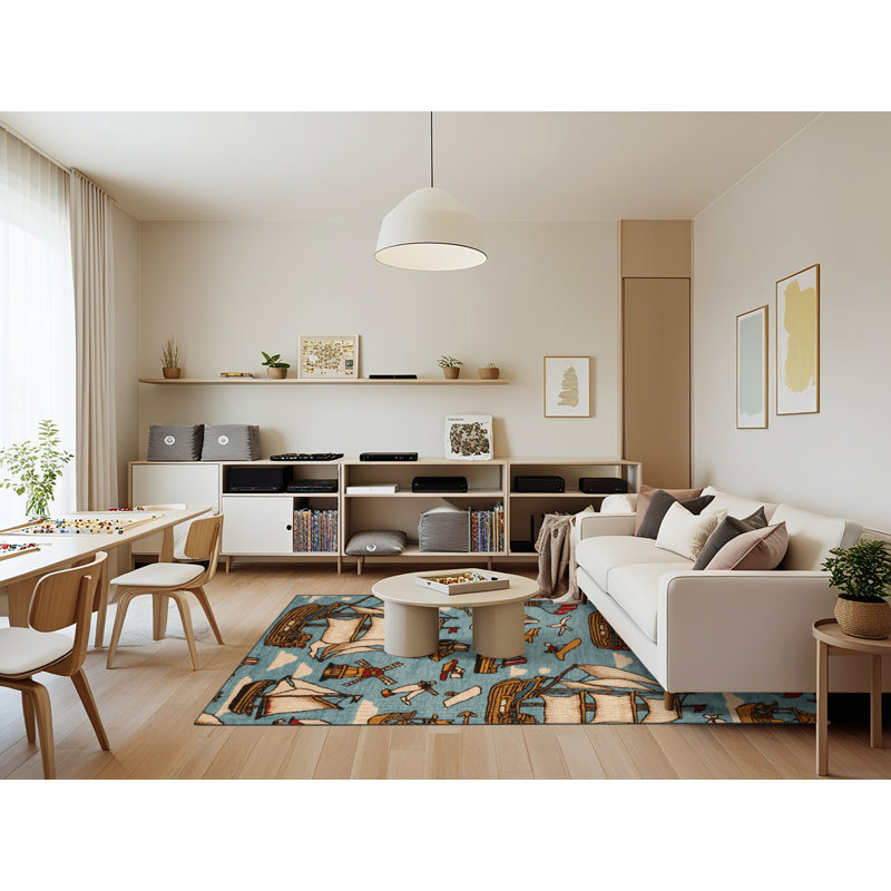 Machine Washable Transportation Grey Area Rug, Rectangle 7' x 9'