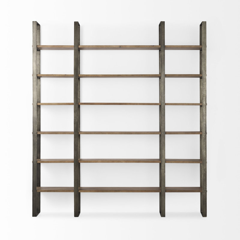 Tauton II 90" Bookcase, Antique Nickel/Medium Brown
