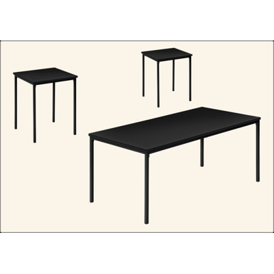 Ensemble de table, ensemble de 3 pièces, café, bout, métal noir, stratifié taupe foncé, contemporain, moderne