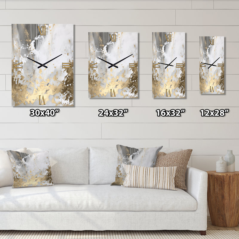 Horloge murale abstraite en or et blanc, H 32 po x l 24 po x P 1 po