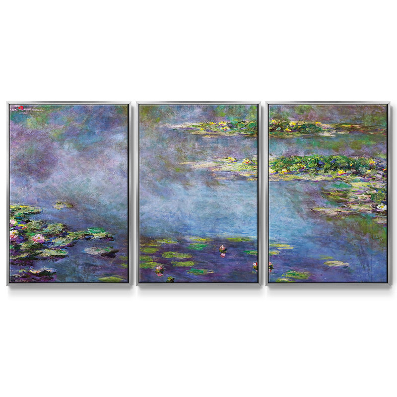 Nymphéas 3 pièces, Argent, H 24 po x l 48 po x P 2 po