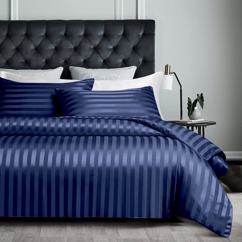 Microfibre 250 Thread Count Reversible Modern & Contemporary Reversible Duvet Cover Set, Navy, Kingsize