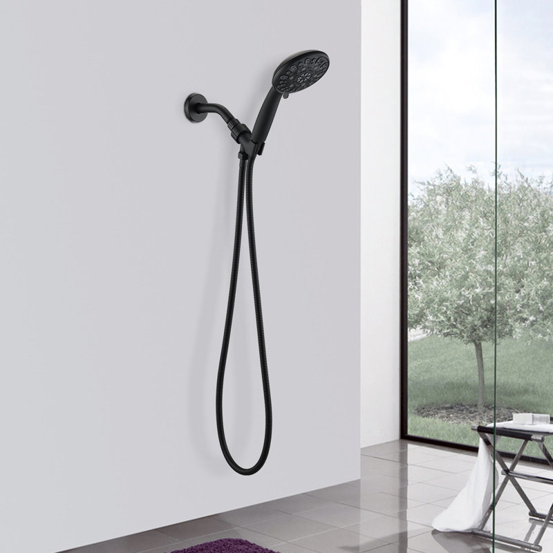 7-setting Matte Black Shower Head With Rust Feature And Hose 7 Spray Settings Handheld Shower, Black, Lightweight Water Efficient