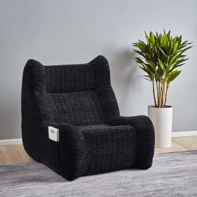 Oversized Chenille Bean Bag Chair with Armrests for Adults – Comfy Floor Lounge Chair for Living Room or Bedroom by Latitude Run