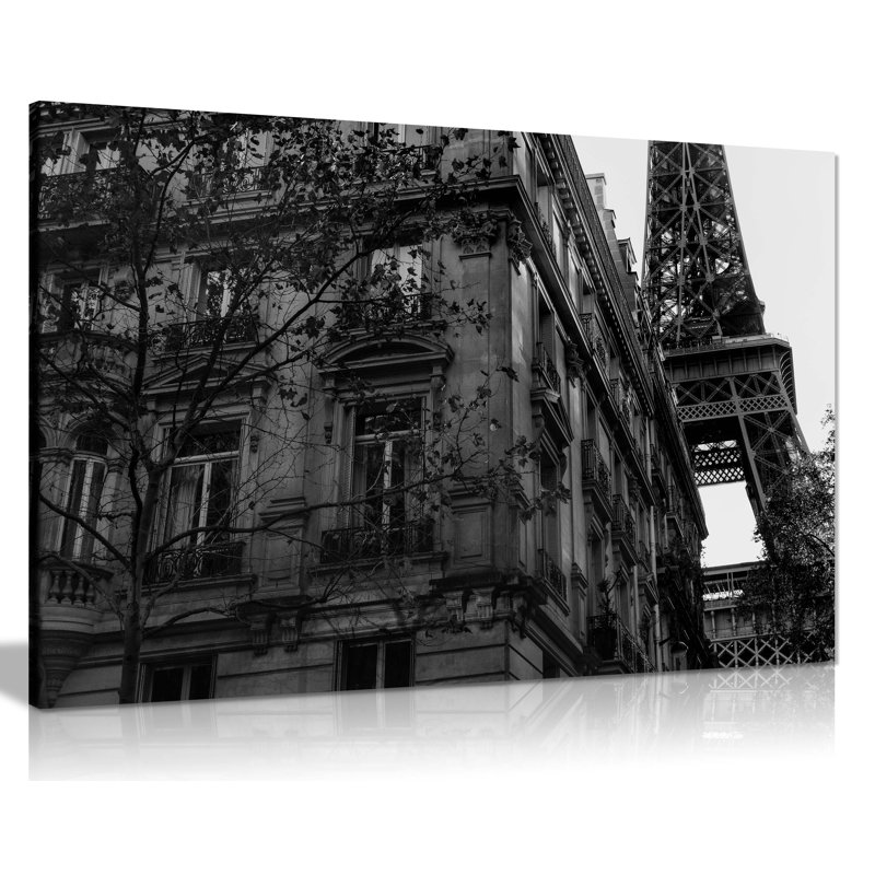 Architectural Building And The Eiffel Tower - Wrapped Canvas Print, 31cm H x 46cm W x 1.8cm D