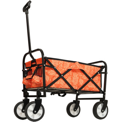 Minimeetall Colorful Collapsible Foldable Wagon Cart With Strapping System, Beach Wagon ,Utility Wagon Grocery Cart Camping Shopping Sports Gardeing Fishing Supports 225Lbs,Orange Leaf